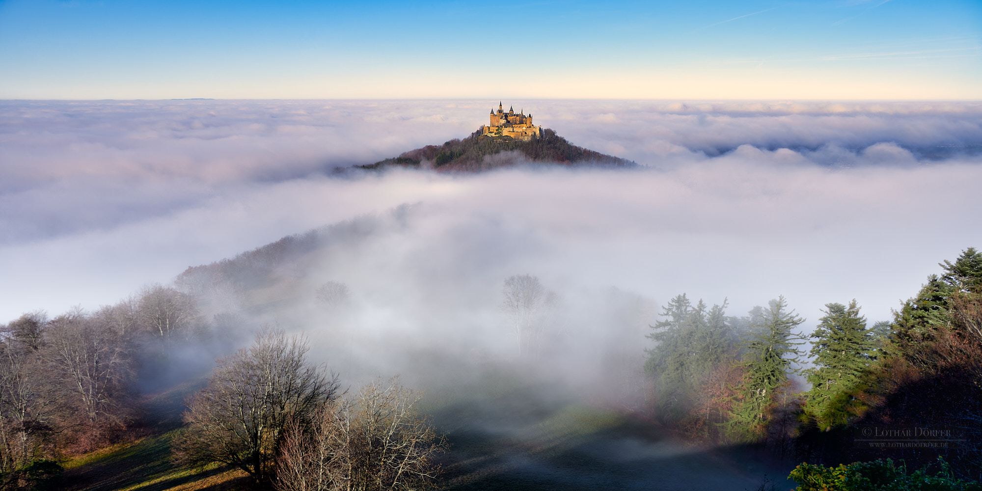 Mystic castle in the fog