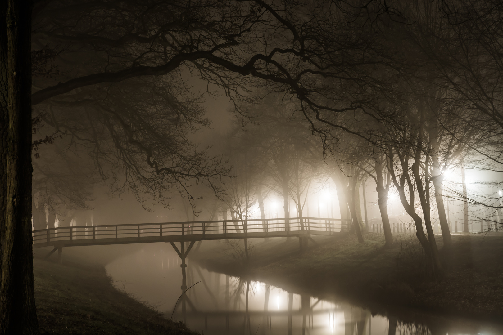 mystische Nachtstimmung am Torfkanal