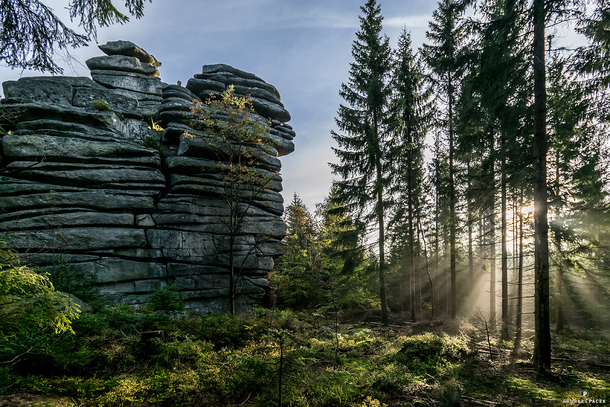 Mystischer Sonnenaufgang an den 3 Brüdern, Fichtelgebirge