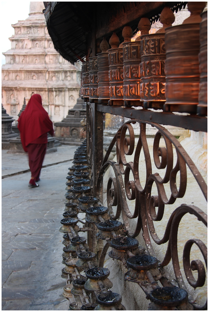 Mystisches Nepal-Gebetsmühlen an der Stupa von Swayambhunath