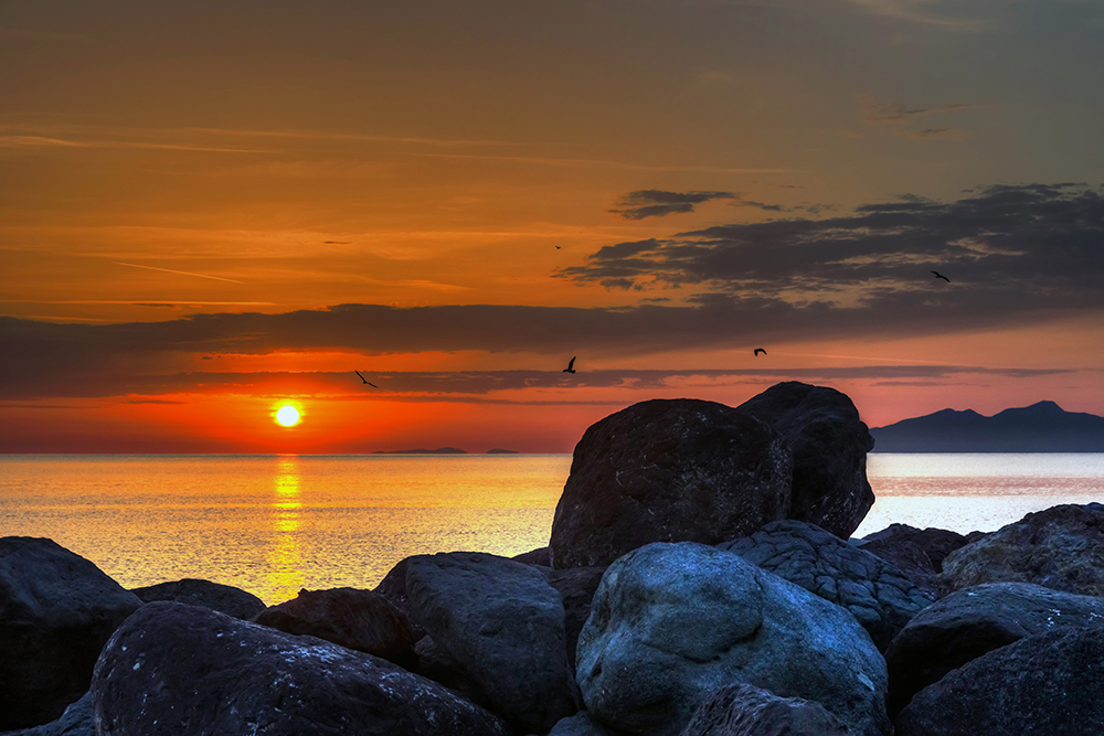 Nach dem  Sonnenaufgang vor Kamari, Santorin