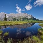 Nach langem Suchen habe ich endlich diesen Teich gefunden, der das ganze Gebirge widerspiegelt