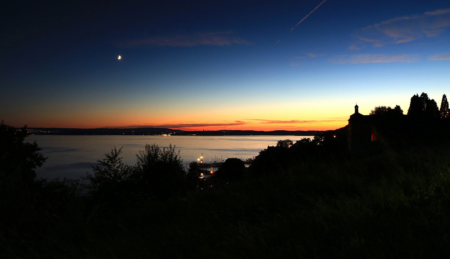 Nacht über dem Bodensee bei Meersburg