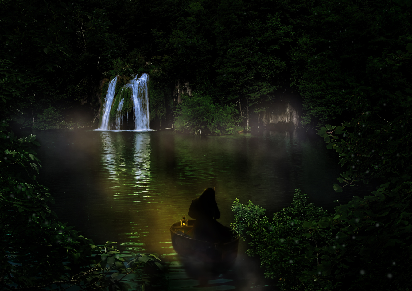 Nachts am Wasserfall