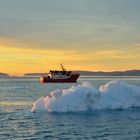 Nächtliche Bootsfahrt auf dem Eisfjord in Ilulissat