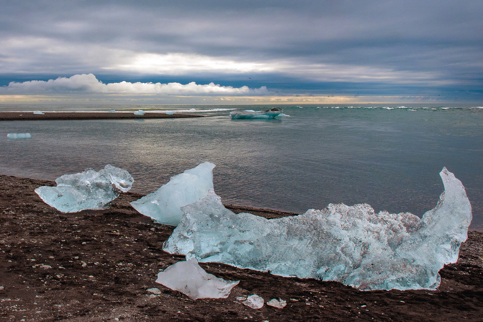 Natural ice sculpture on the black beach of Jökulsárlón