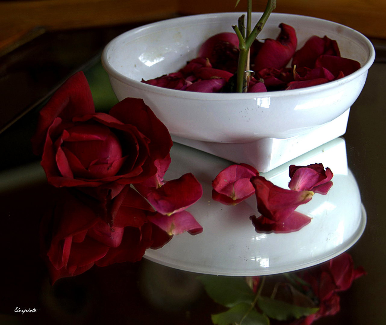 Nature morte aux pétales de rose