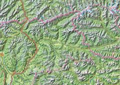 Naturnahe Karte von Österreich und Südtrol - stummer Ausschnitt