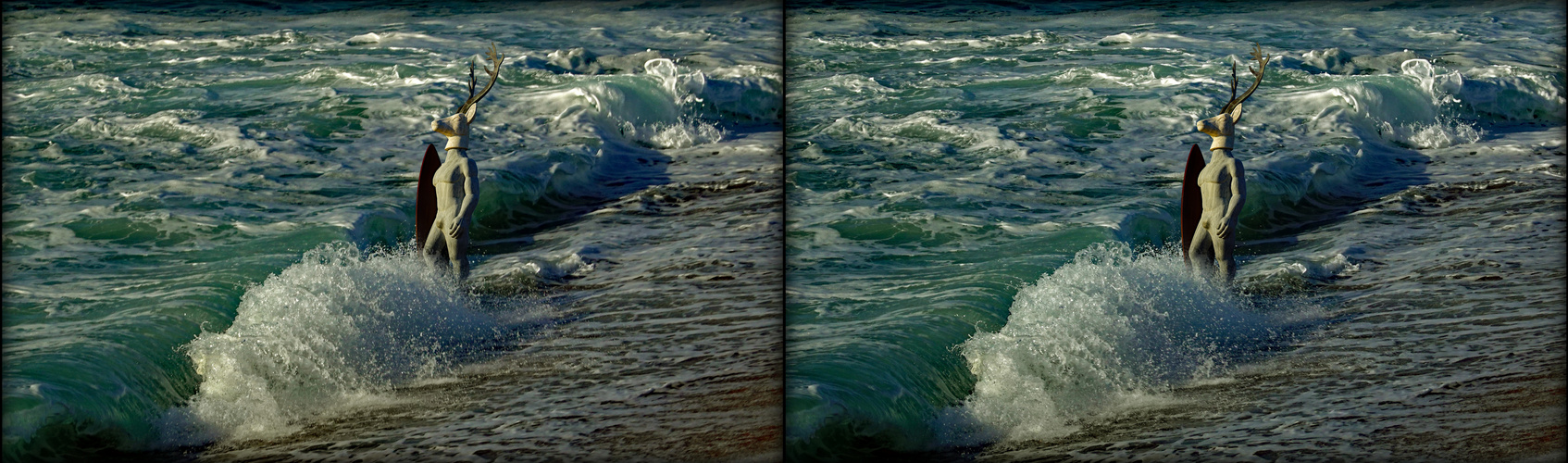 Nazare Welle und furchtloser Hirsch (3D-X-View)