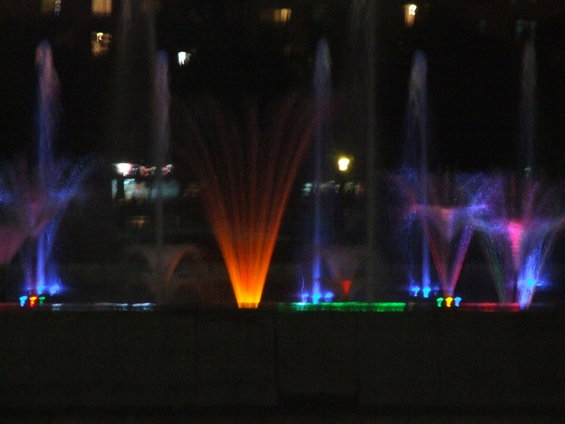 NDK's fountains at night