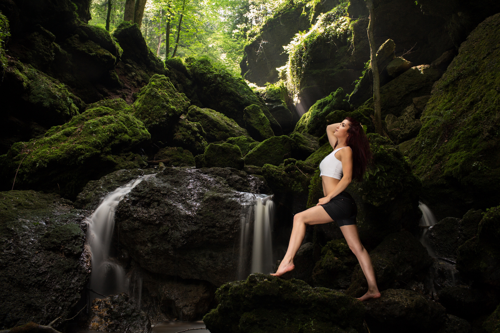 near the small waterfall