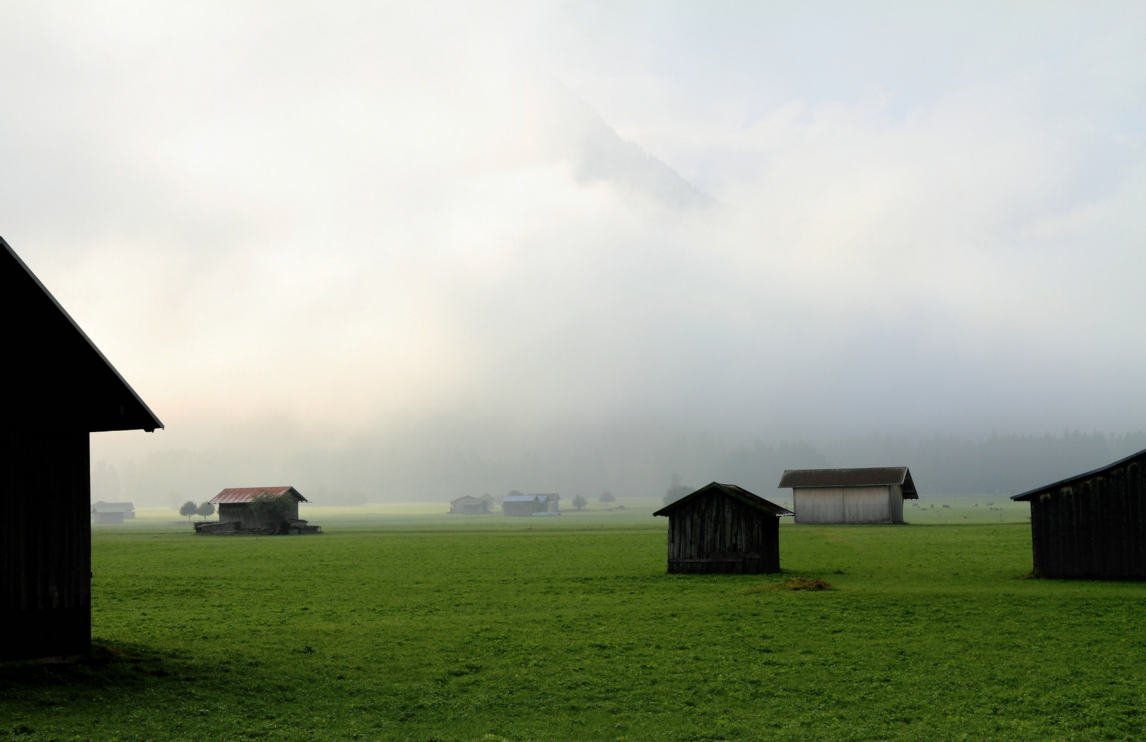 Nebel hängt wie Rauch im Tal