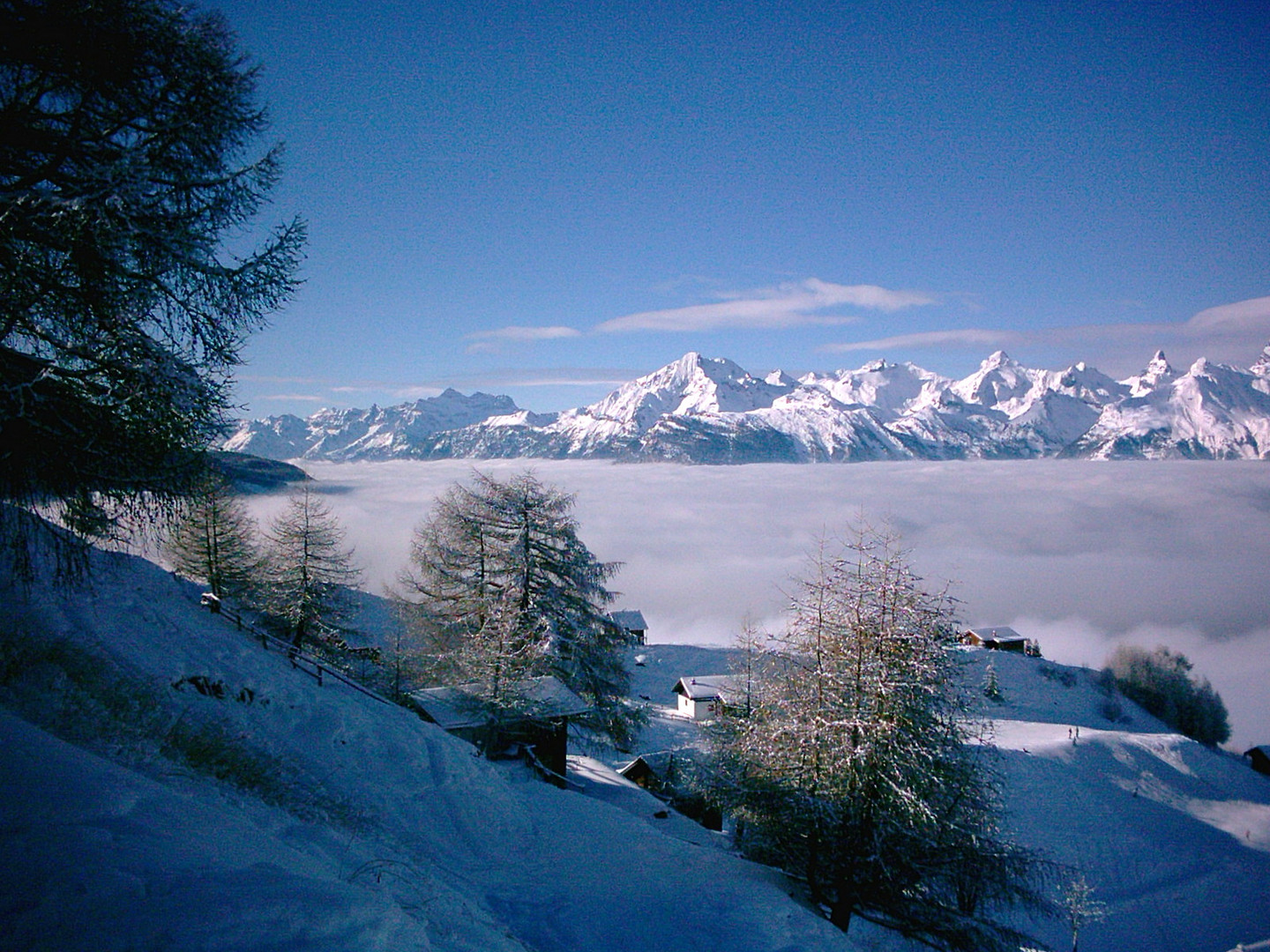 Nebel im Tal und Sonne auf den Bergen