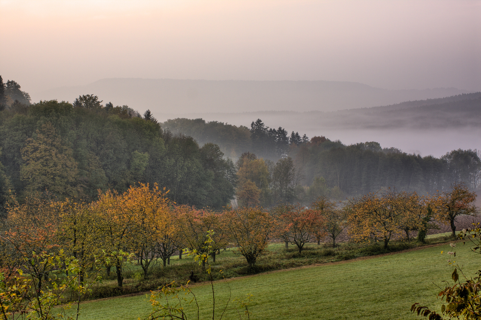 Nebel in den Hügeln der fränkischen Schweiz bei Walkersbrunn