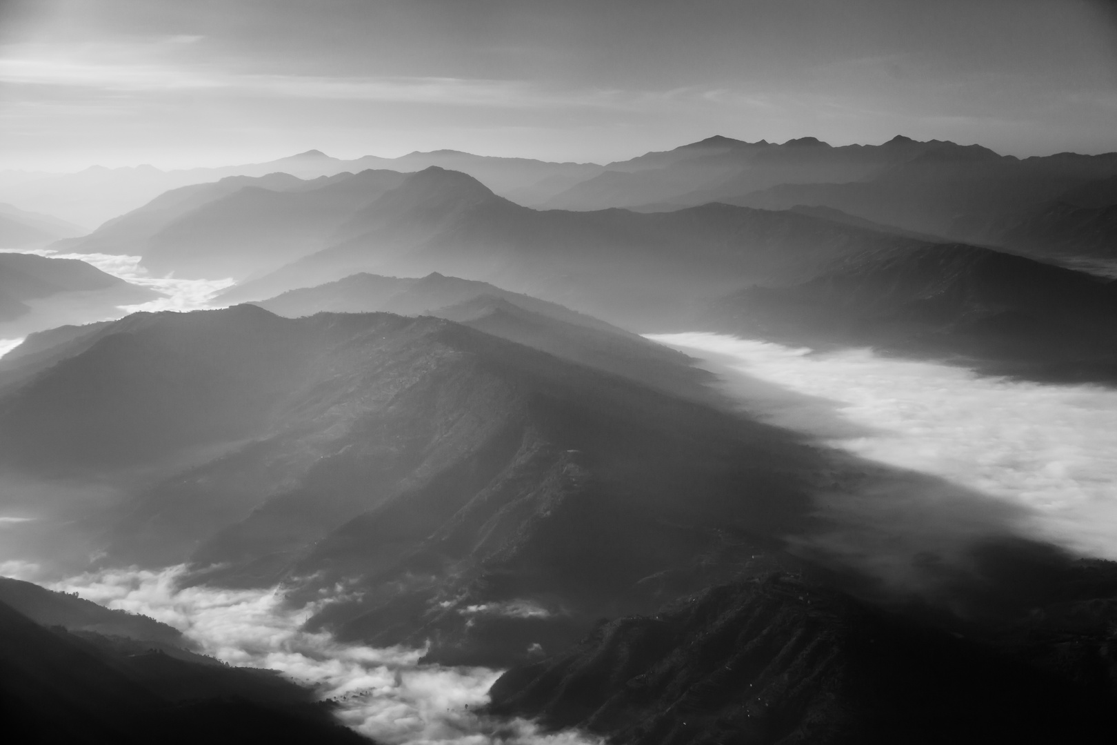 Nebel über dem Kathmandu-Tal