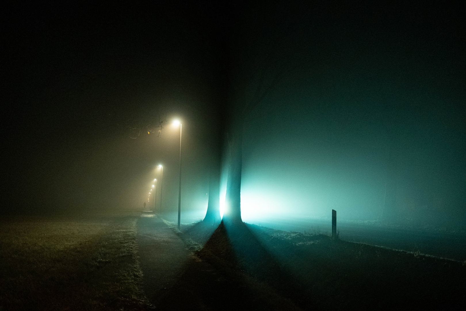 Nebel und Licht bei Nacht