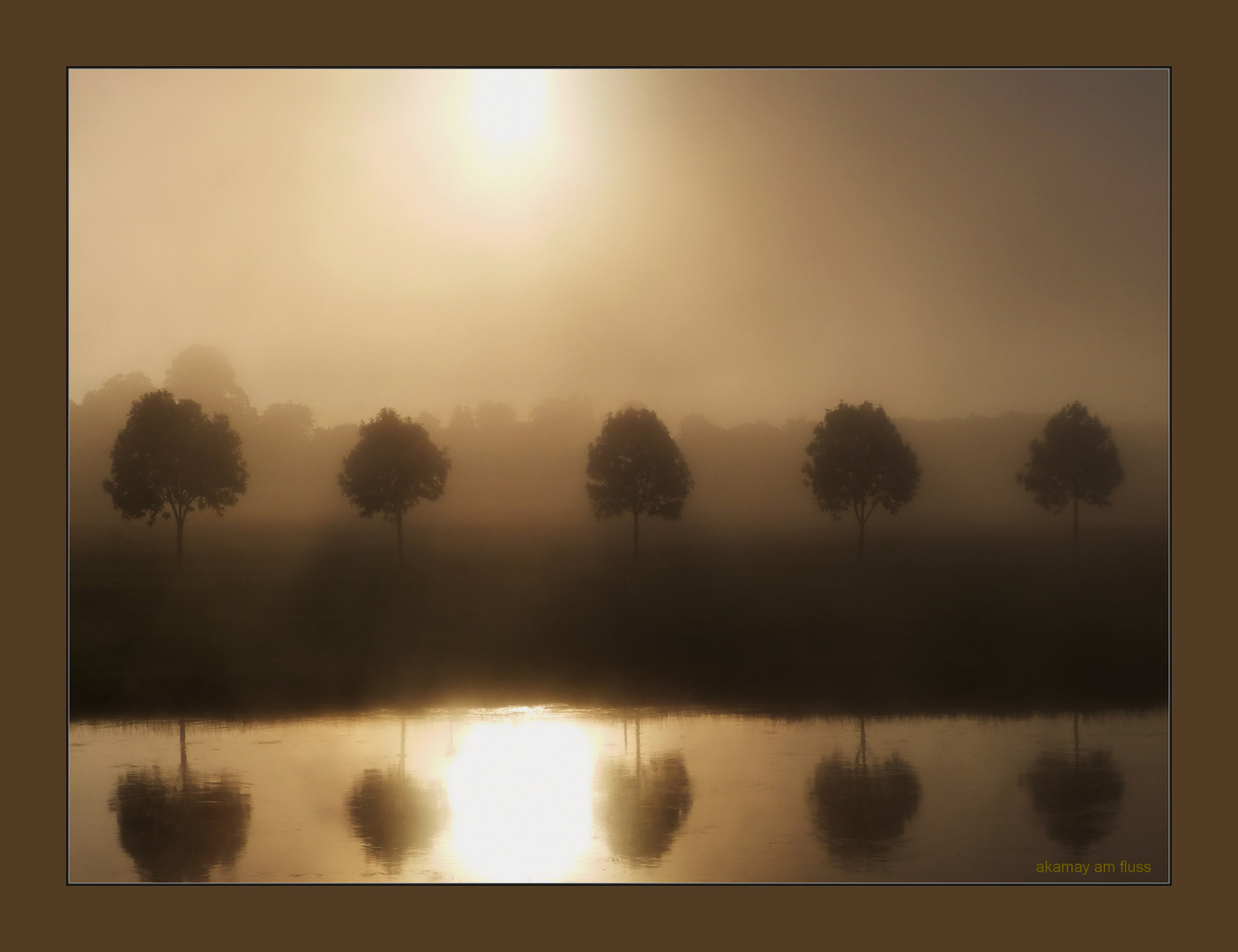 Nebel verzaubert Fluss-Landschaft