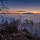 Nebelwald und Morgenrot am Kirschfelsen