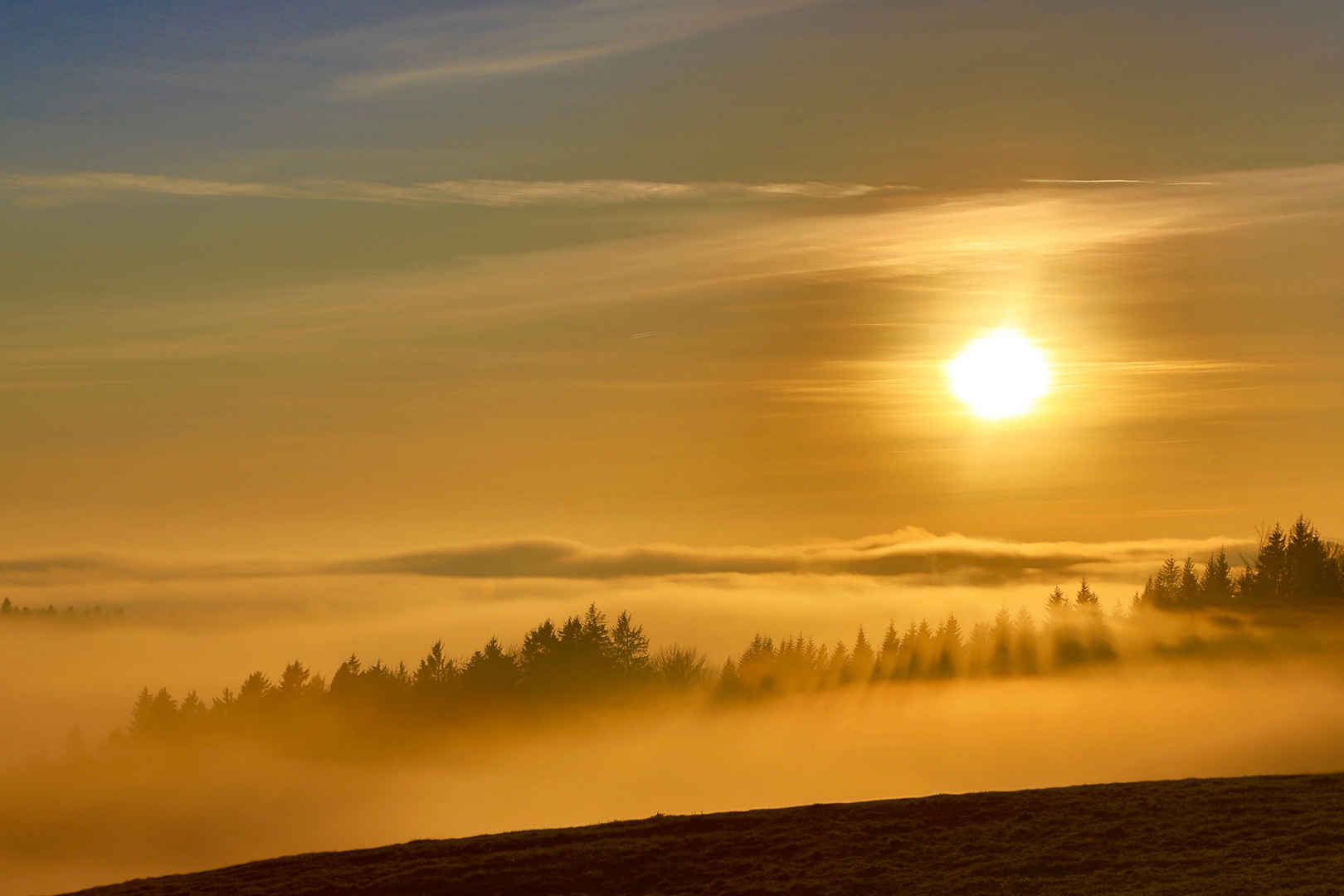 nebliger Sonnenuntergang