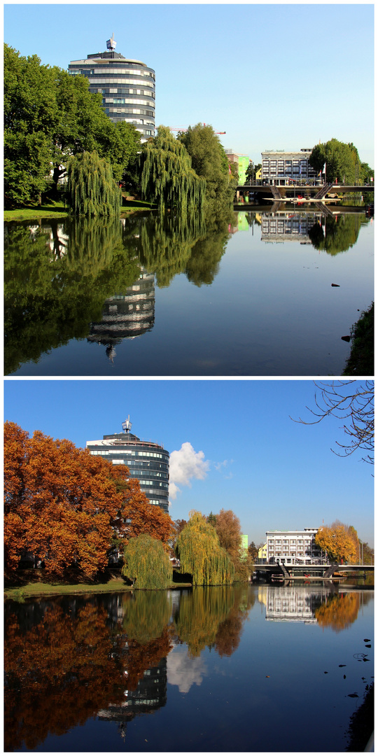 Neckarturm im Sommer und Herbst