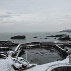 neige à Biarritz . le port des pêcheurs