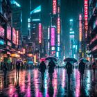 Neon Reflektionen: Regnerische Nacht in der Metropole
