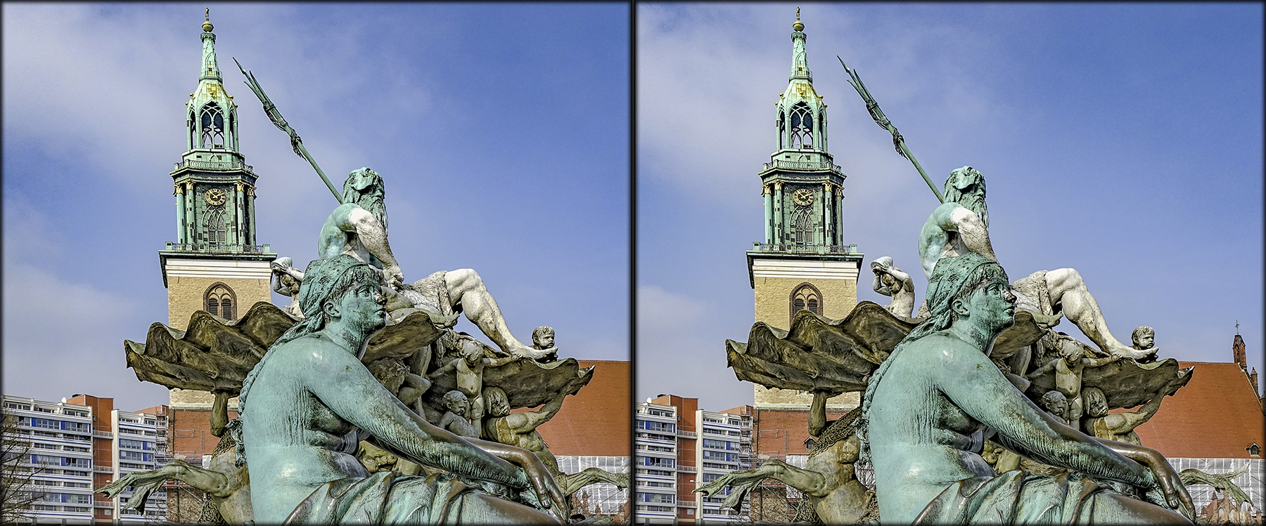 Neptunbrunnen und Marienkirche Berlin (3D)