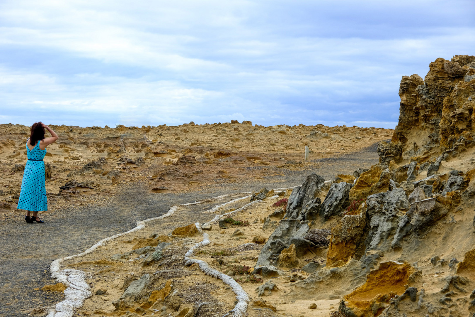 nervous woman at petrified forest