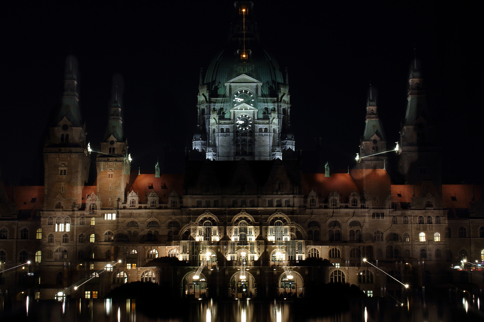 Neues Rathaus Hannover, Spielerei mit Zoom bei Langzeitbelichtung