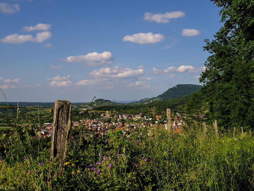 Neuffen mit Blick auf die Kaiserberge (Hohenstaufen, Stuifen, Rechberg)