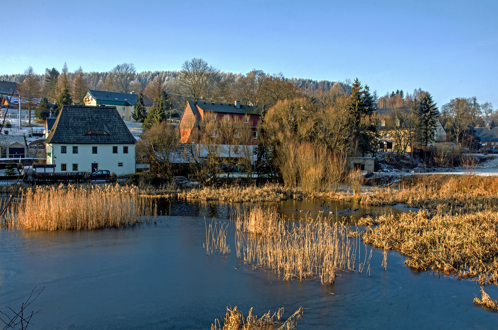 Neuhausen  Teich zum Schloss Purschenstein im Erzgebirge Sachsen