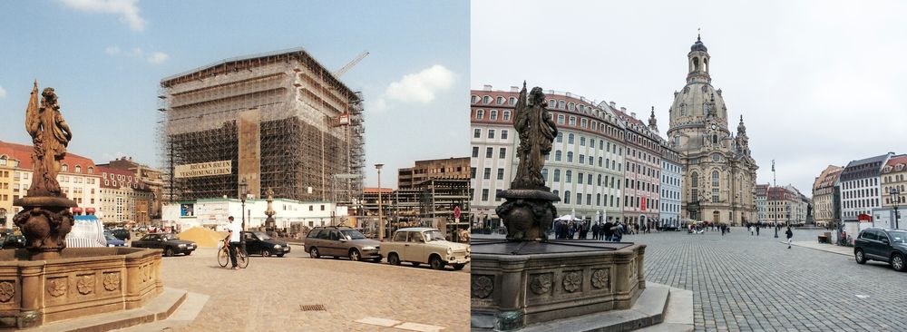 Neumarkt Dresden August 2001 und März 2016