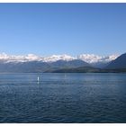 Neuschnee im Mai - Blick über den Thunersee ins Berner Oberland