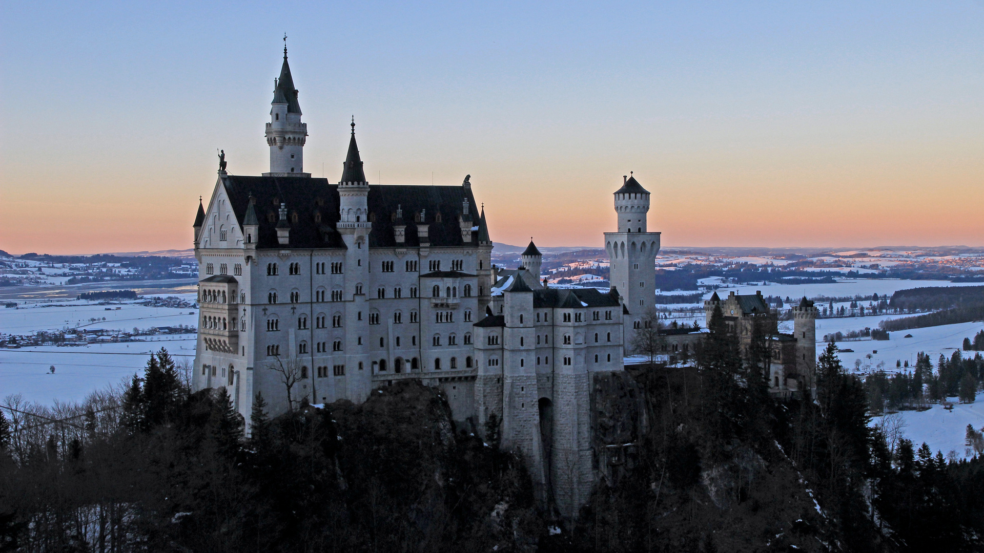 Neuschwanstein Castle, Schloss Neuschwanstein, Abend, sunset, Sonnenuntergang