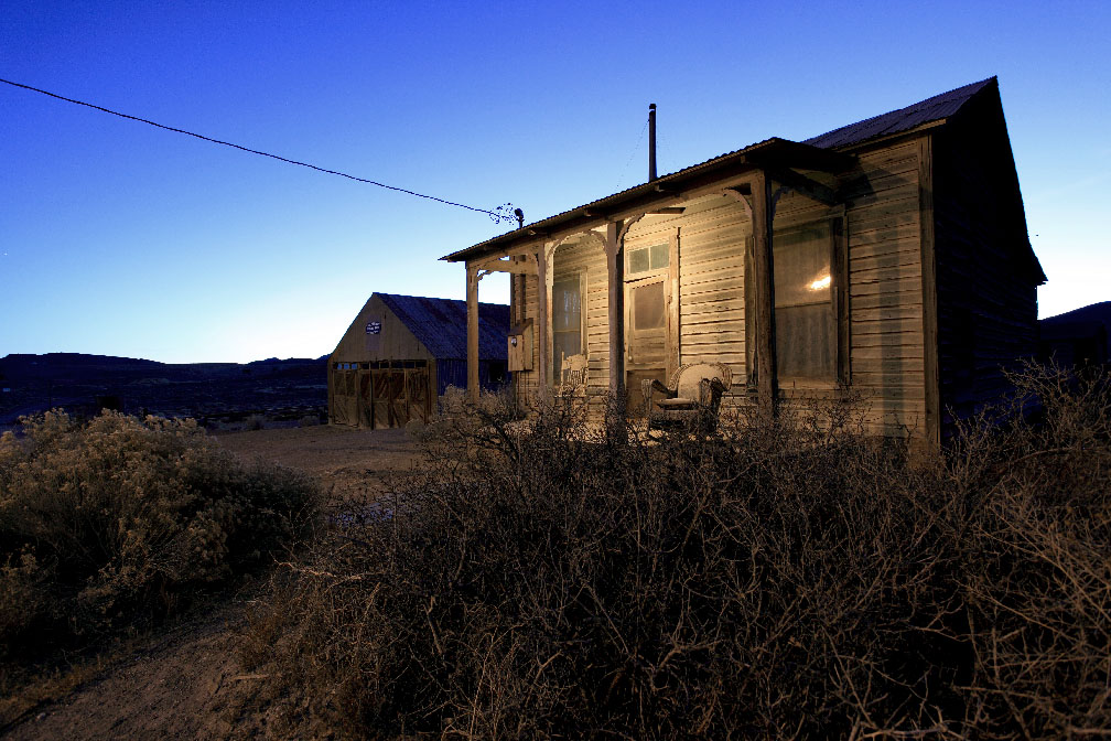 Nevada mining camp at dawn