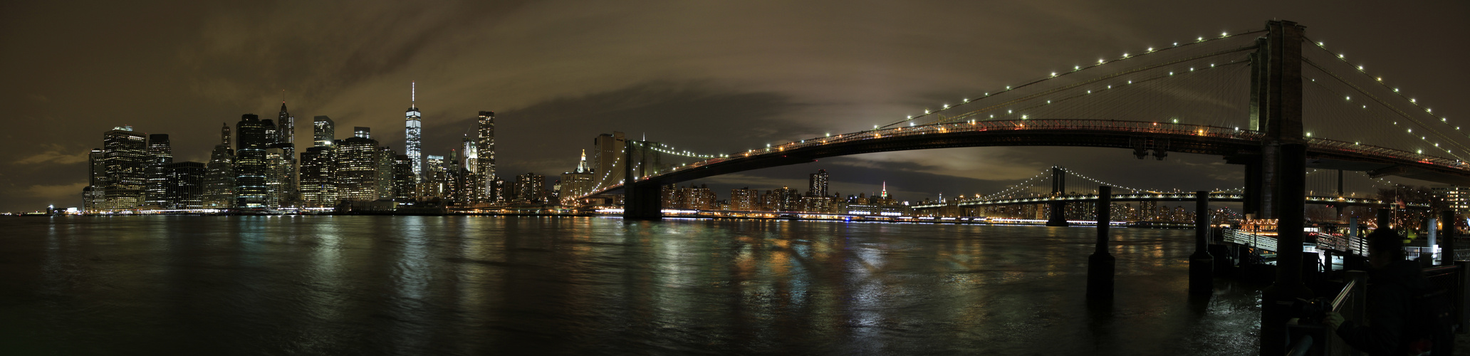 New York and Brooklyn Bridge by Night