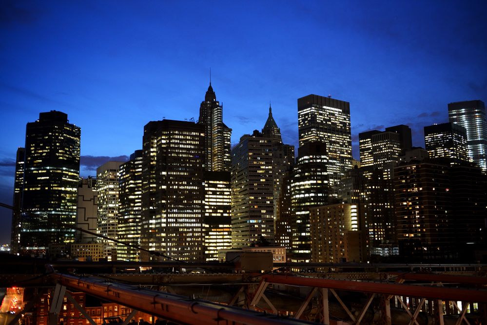 New York Skyline am Abend Foto &amp; Bild architektur, north america
