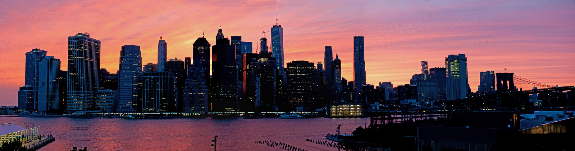 New York Skyline, Sunset, Brooklyn Bridge Park Greenway