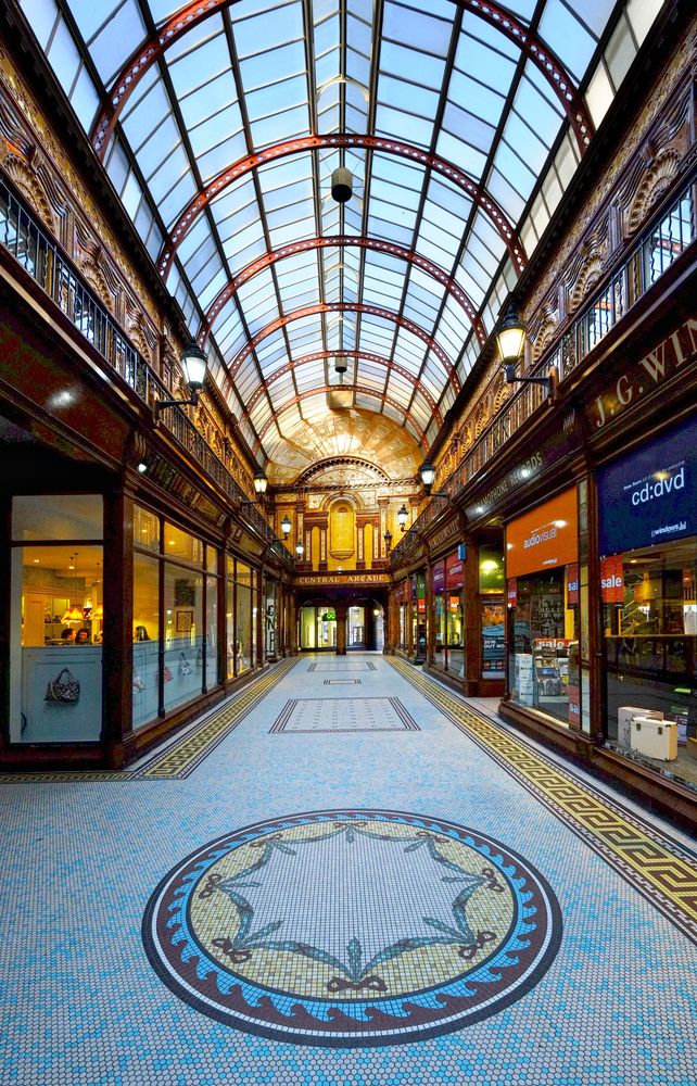 Newcastle Central Arcade lit by the late afternoon sun