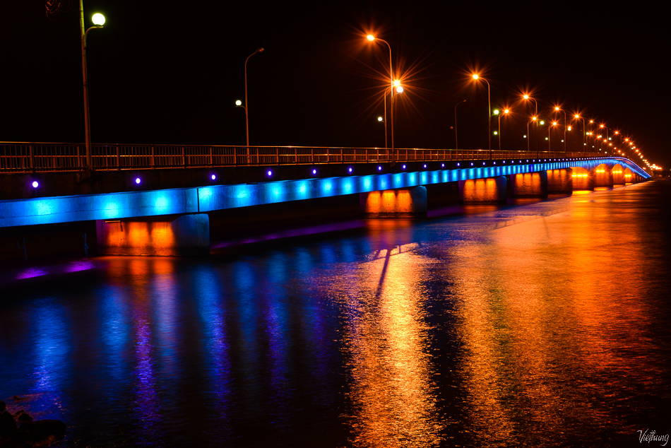 Nhat Le bridge at night, Quang Binh, Vietnam