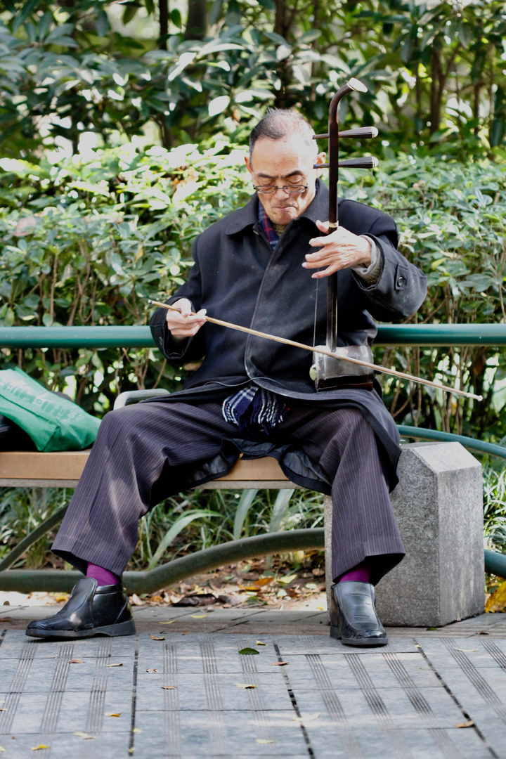 nicht überhörbar ein Erhu-Spieler