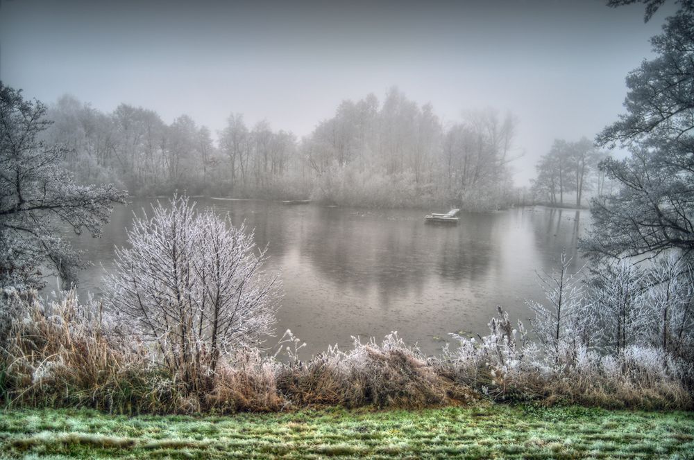 Niederblockland im Nebel und Frost