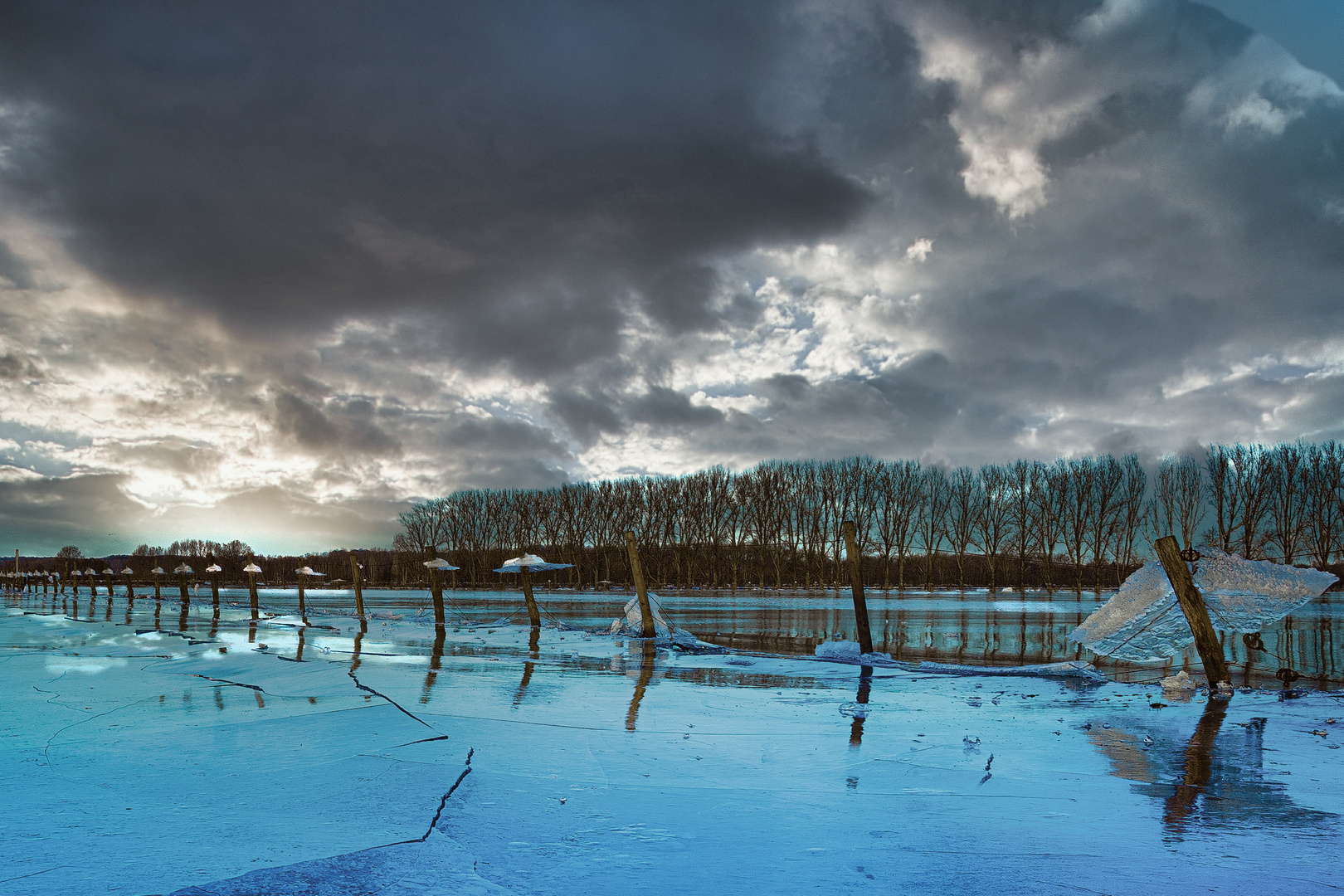 Niederrhein, Weiden unter Eis