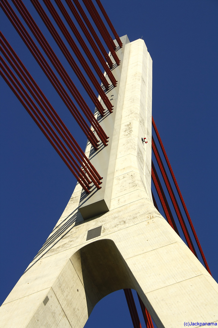 Niederrheinbrücke Wesel, Pylon mit Schrägseilen