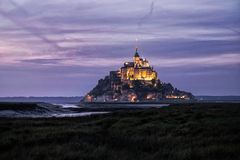 Night falls over Mont St. Michel