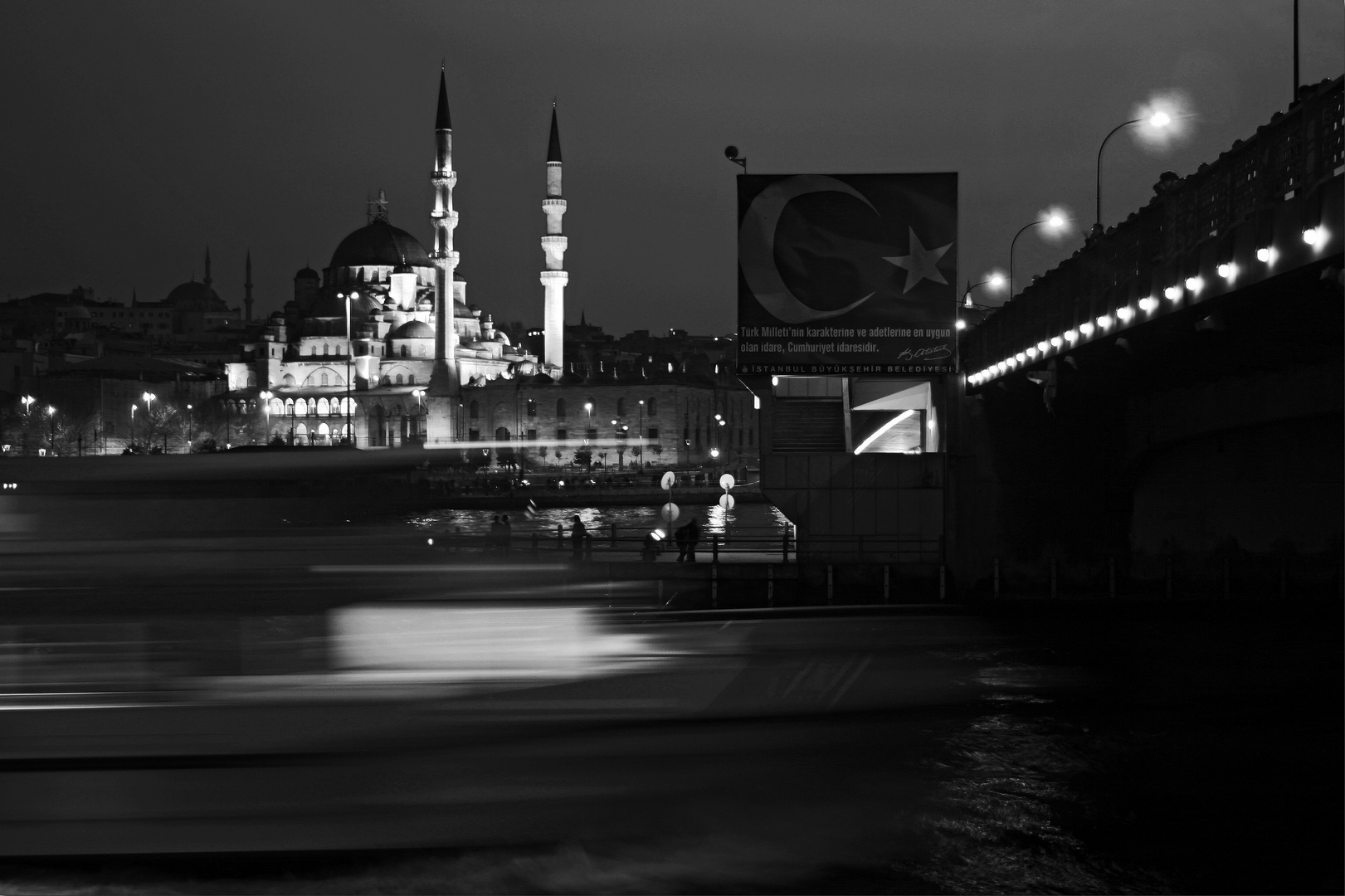 Night flows under Galata bridge