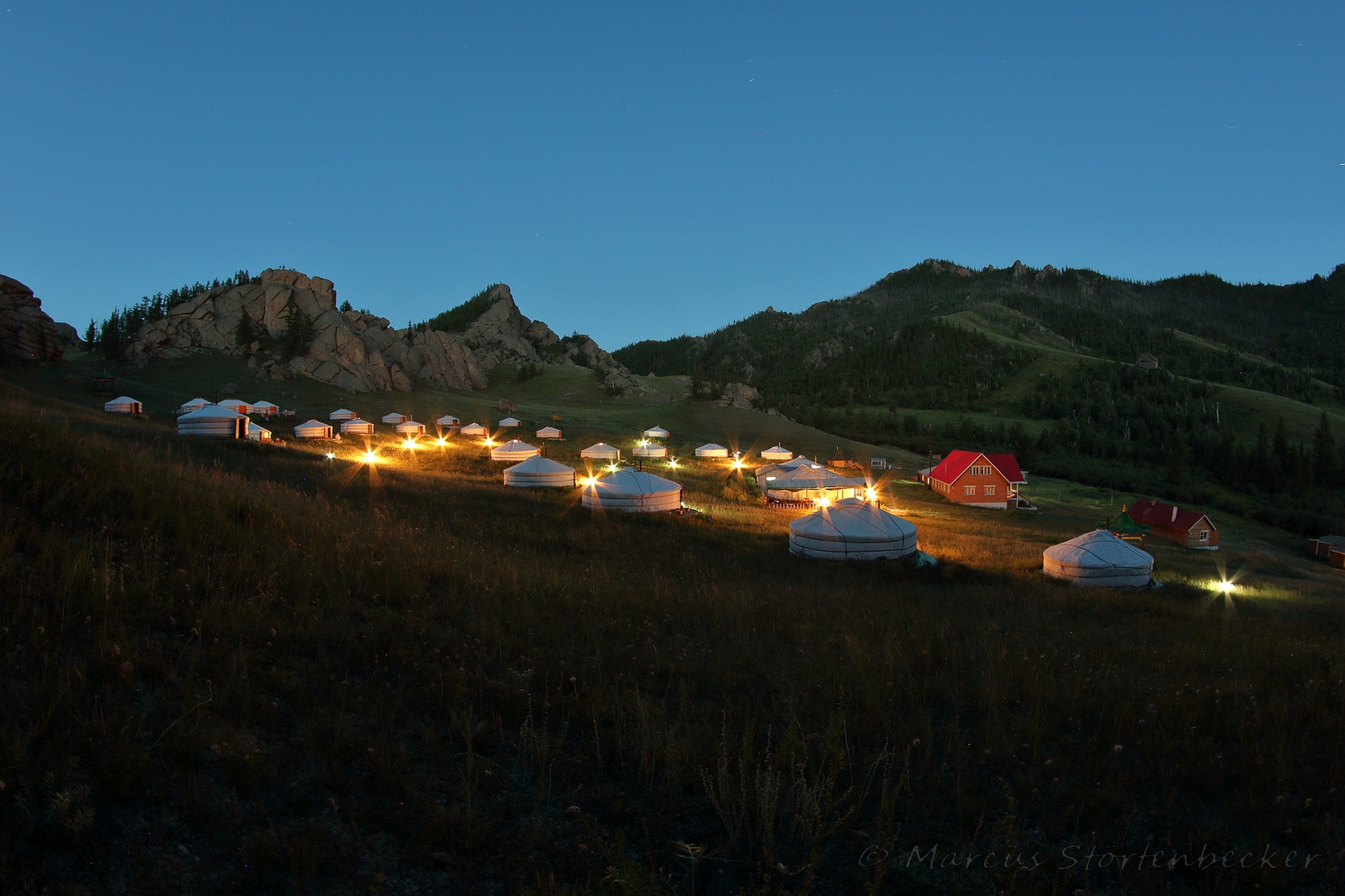 night is falling in yurt camp