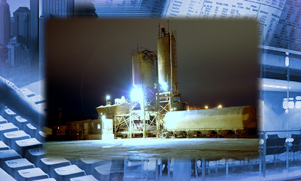 Night shot of a concrete mixer plant.