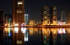 Night view of Sharjah from Al Mamzar Park