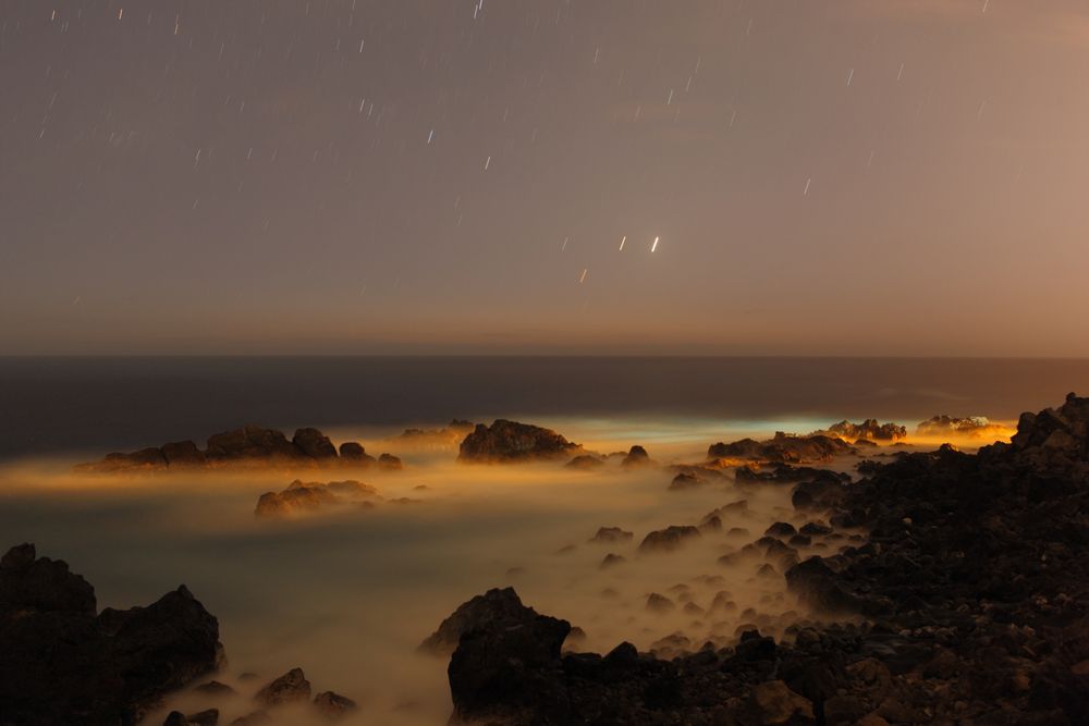 night view, sea and stars in La Réunion